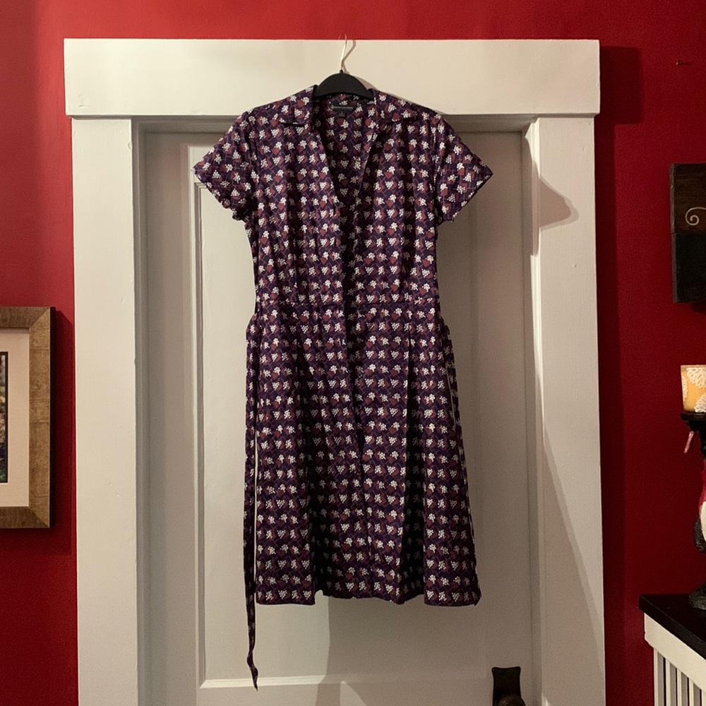 Brooks Brothers collared button down dress with Japanese pattern- Navy Blue